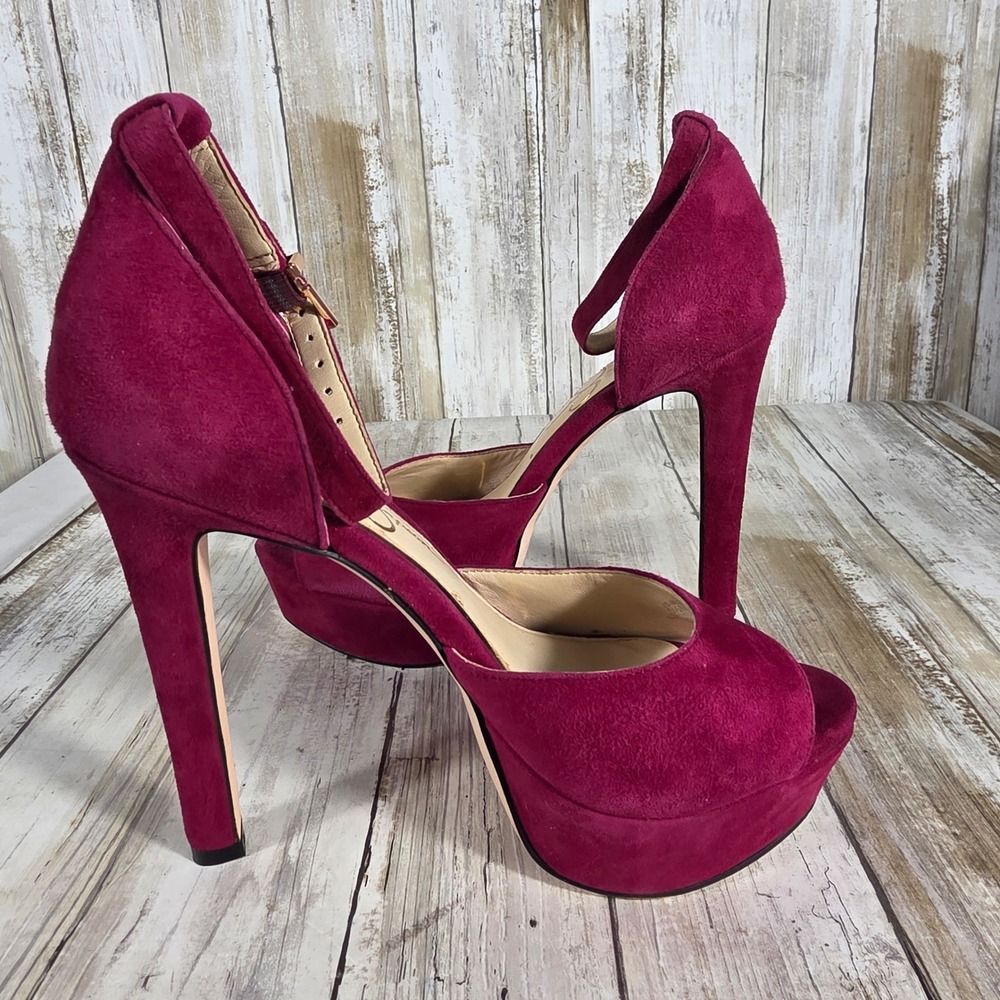 Jessica Simpson Magenta Suede Platform Sandals Ankle Strap Stiletto Heels 5.5 M